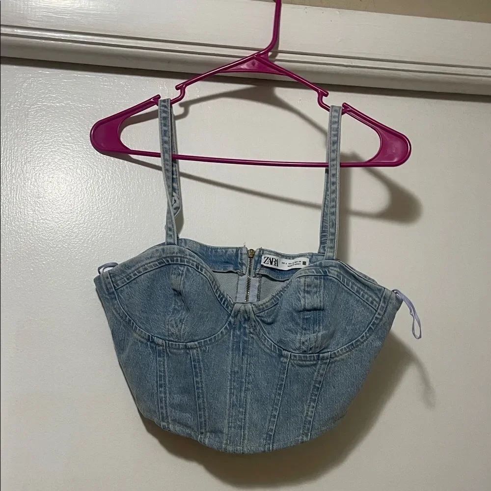 Zara Light Blue Denim Corset Top size small